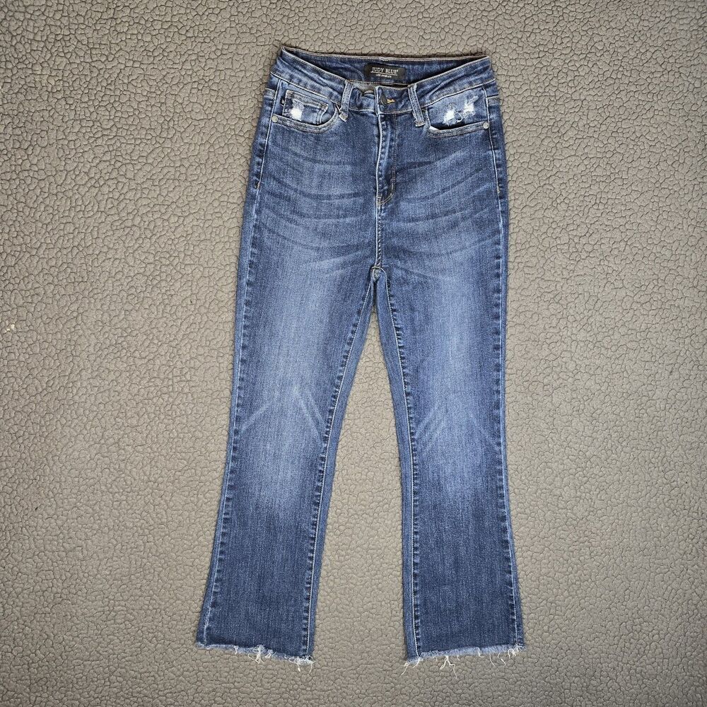 Judy Blue Jeans Womens 7/28 Blue Slim Bootcut High Rise Raw Hem 88290 26x26
